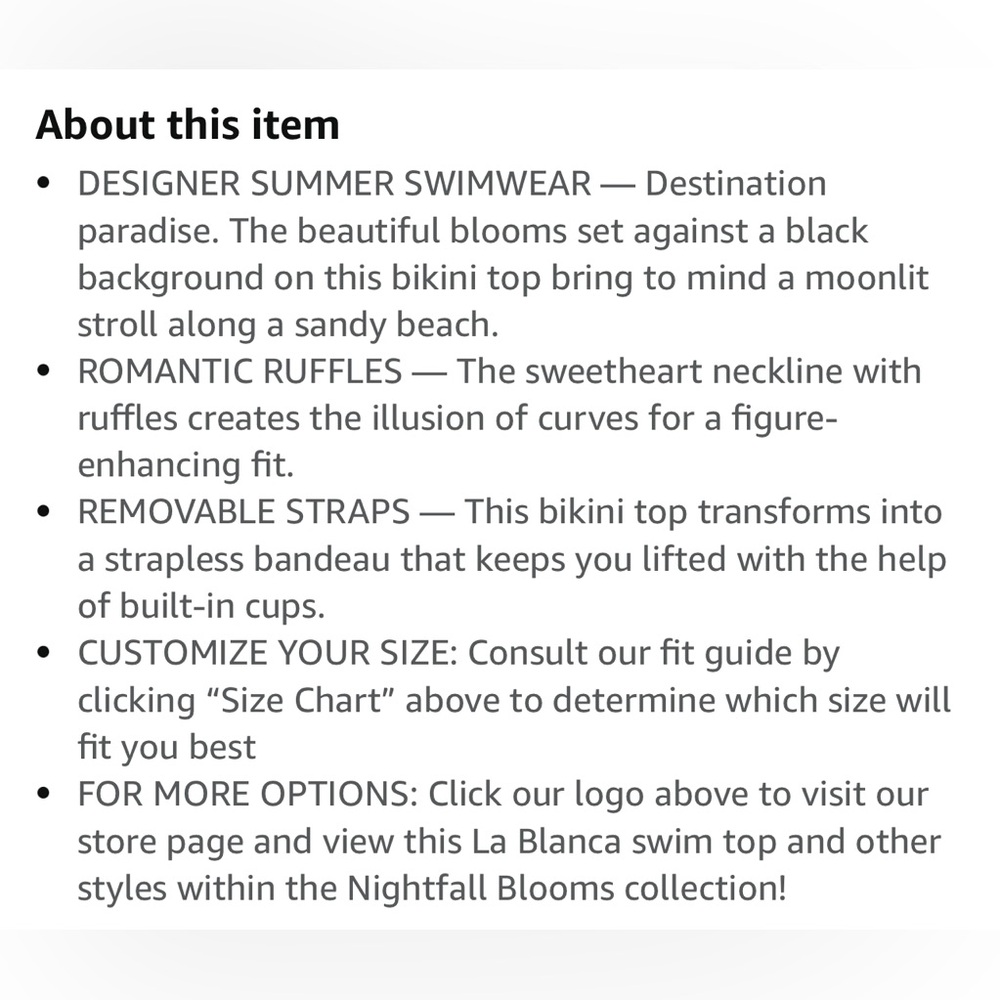 NWT $83 La Blanca Tropical Bandeau Bikini Swim Swimsuit Top 4 XS Black Floral - Picture 5 of 16
